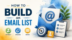 Professional 3D rendered illustration for an email list building guide showing digital growth