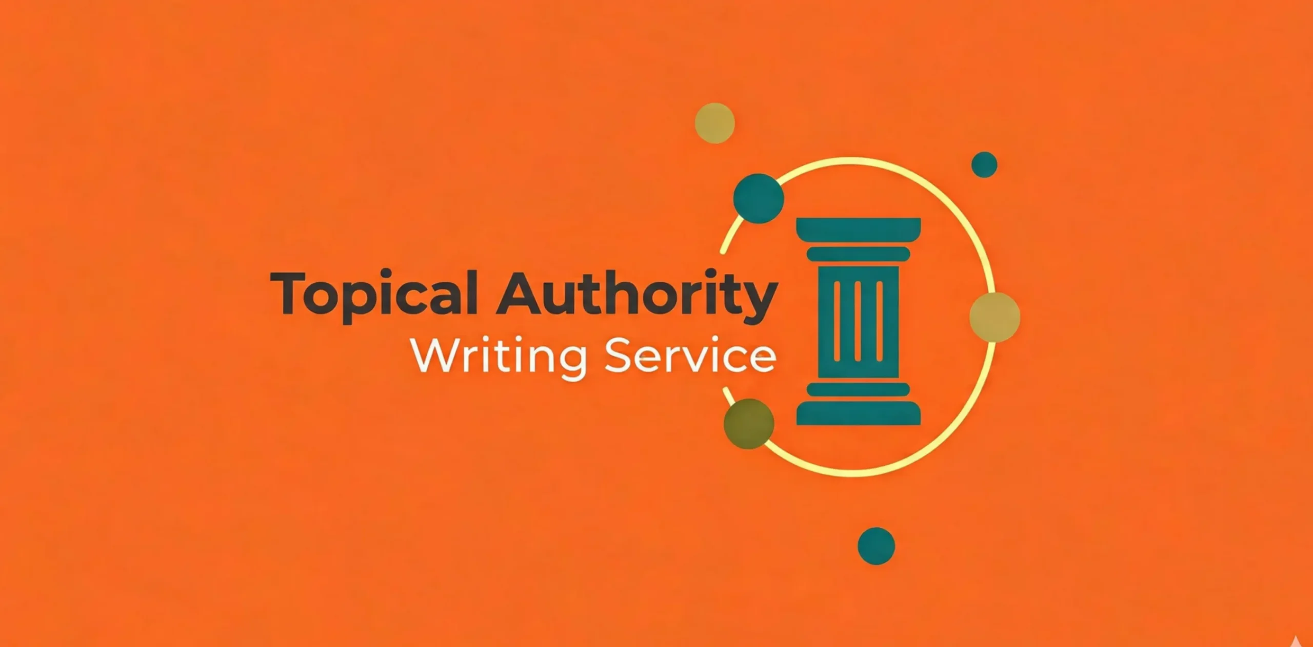 Minimalist graphic illustrating the Toan Made topical authority writing service with a central pillar and orbital semantic knowledge nodes.
